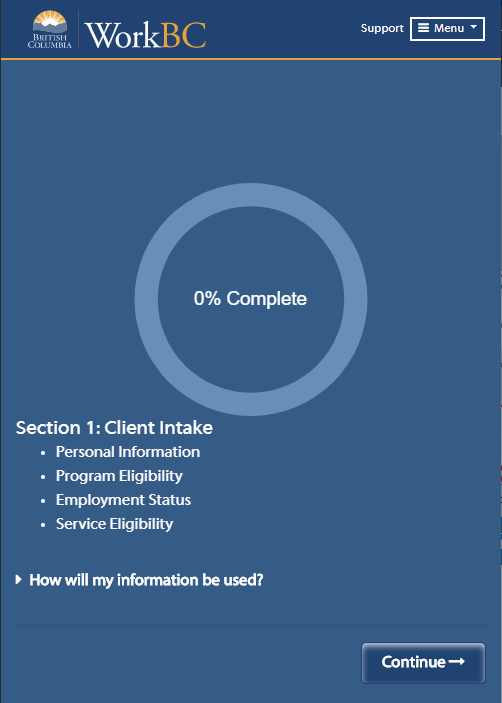 OES Section 1 Client Intake screenshot